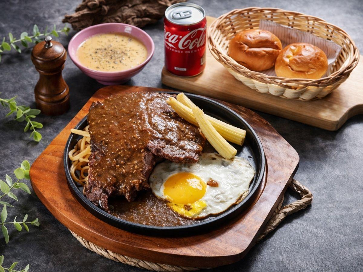 高雄瑞豐夜市必吃原肉牛排 厚切飽滿肉汁 搭配酥皮濃湯超滿足