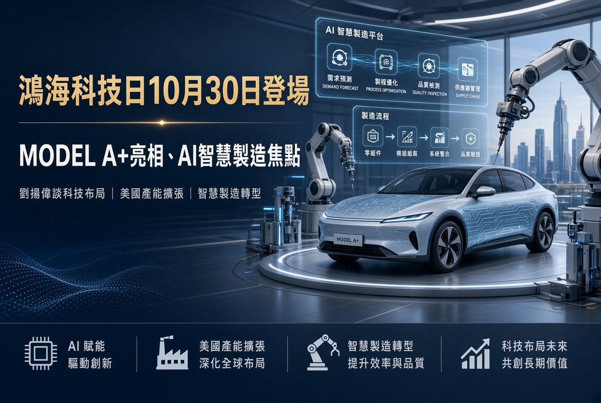 鴻海科技日10月30日登場　MODEL A+亮相、AI智慧製造成焦點