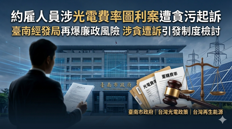 再爆廉政漏洞！臺南經發局約雇人員涉光電費率圖利案　遭依貪污罪起訴