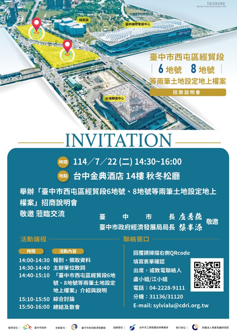 水湳核心釋地！經貿段6、8地號招商7月22日開跑 臺中市府喊話搶先投資