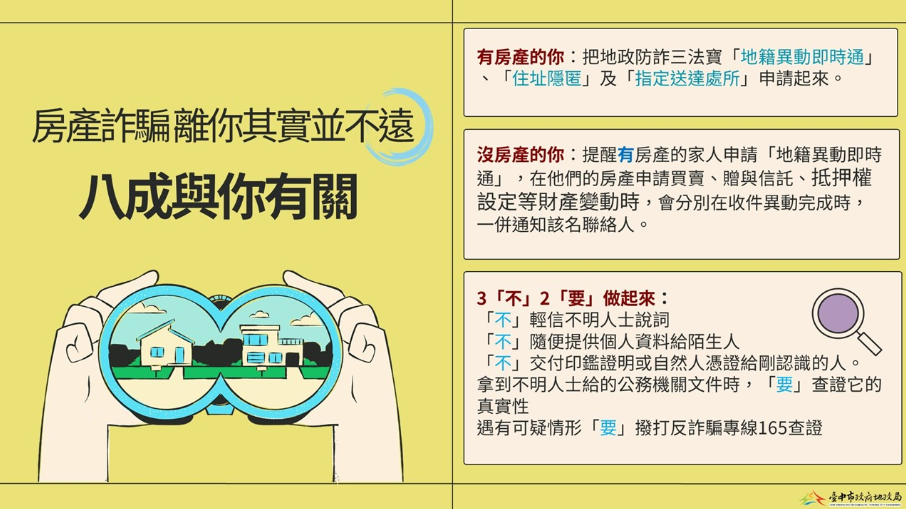 想守住不動產？快用「地政防詐三寶」！臺中市政府地政局廣邀市府同仁響應