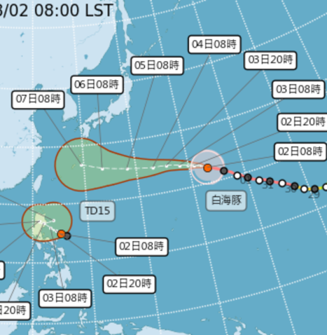 白海豚颱風最新路徑朝琉球逼近　暴風半徑320公里　臺灣北部受影響機率曝光