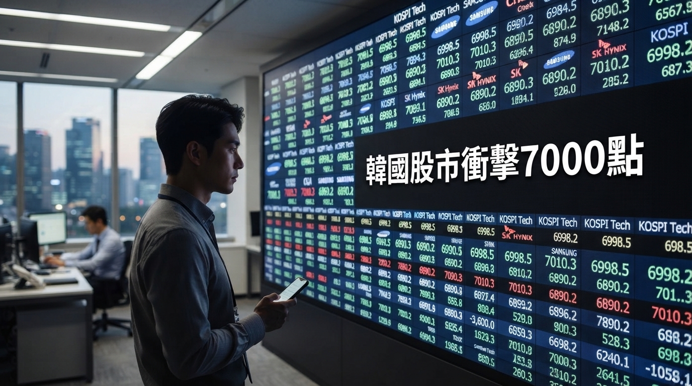韓國股市衝擊7000點！SK海力士、三星電子領軍大漲2.42%　日經指數高檔震盪