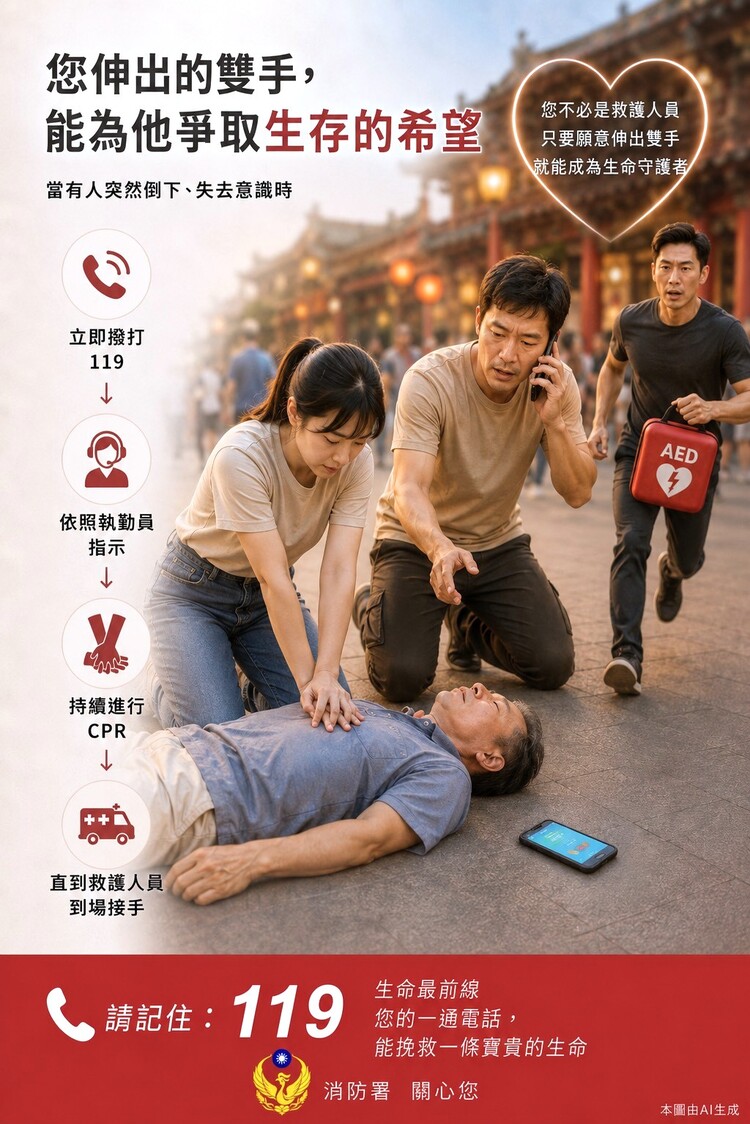 消防署推廣救人免責制度　119線上指導CPR成功救人再證黃金救援重要性