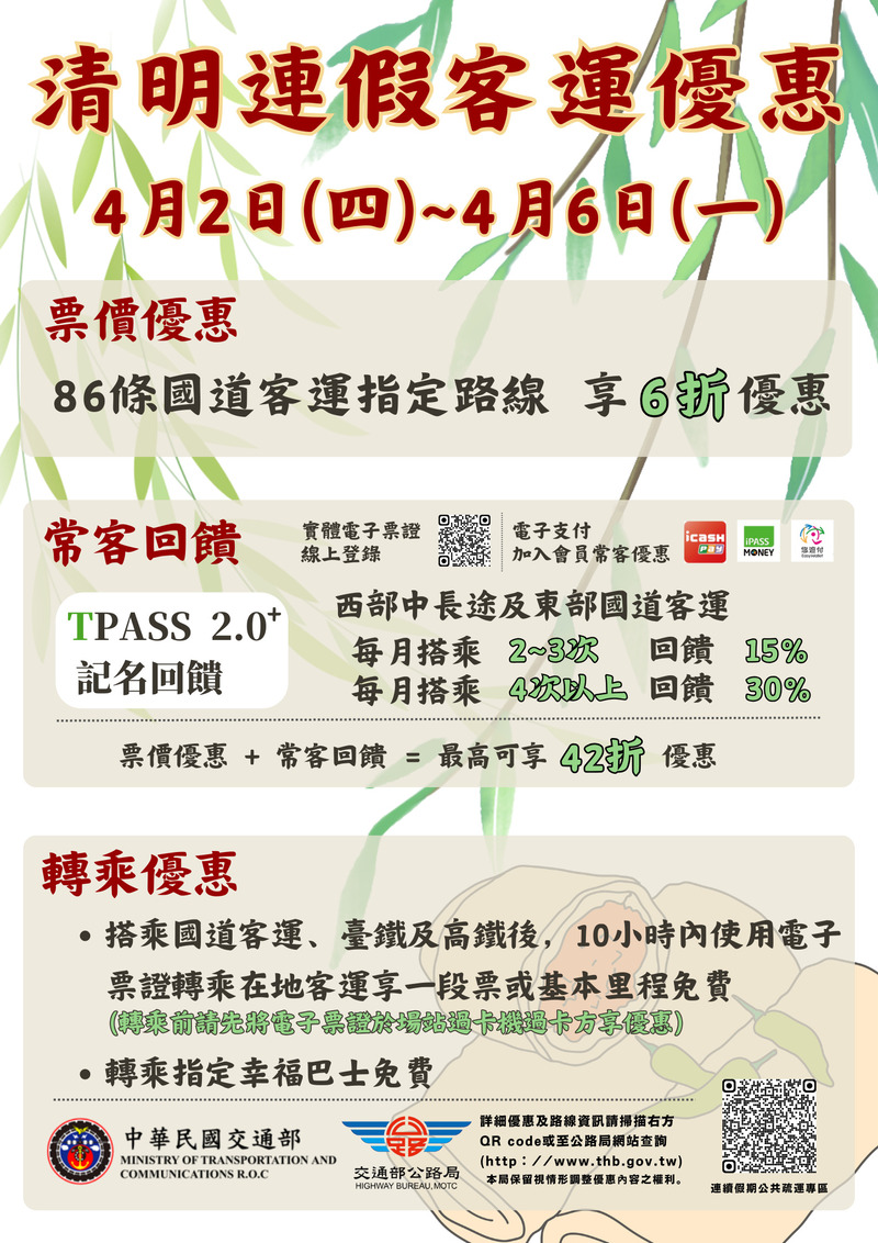 清明連假返鄉人潮湧現 公路局提供多項公共運輸優惠 協助提早避開車潮